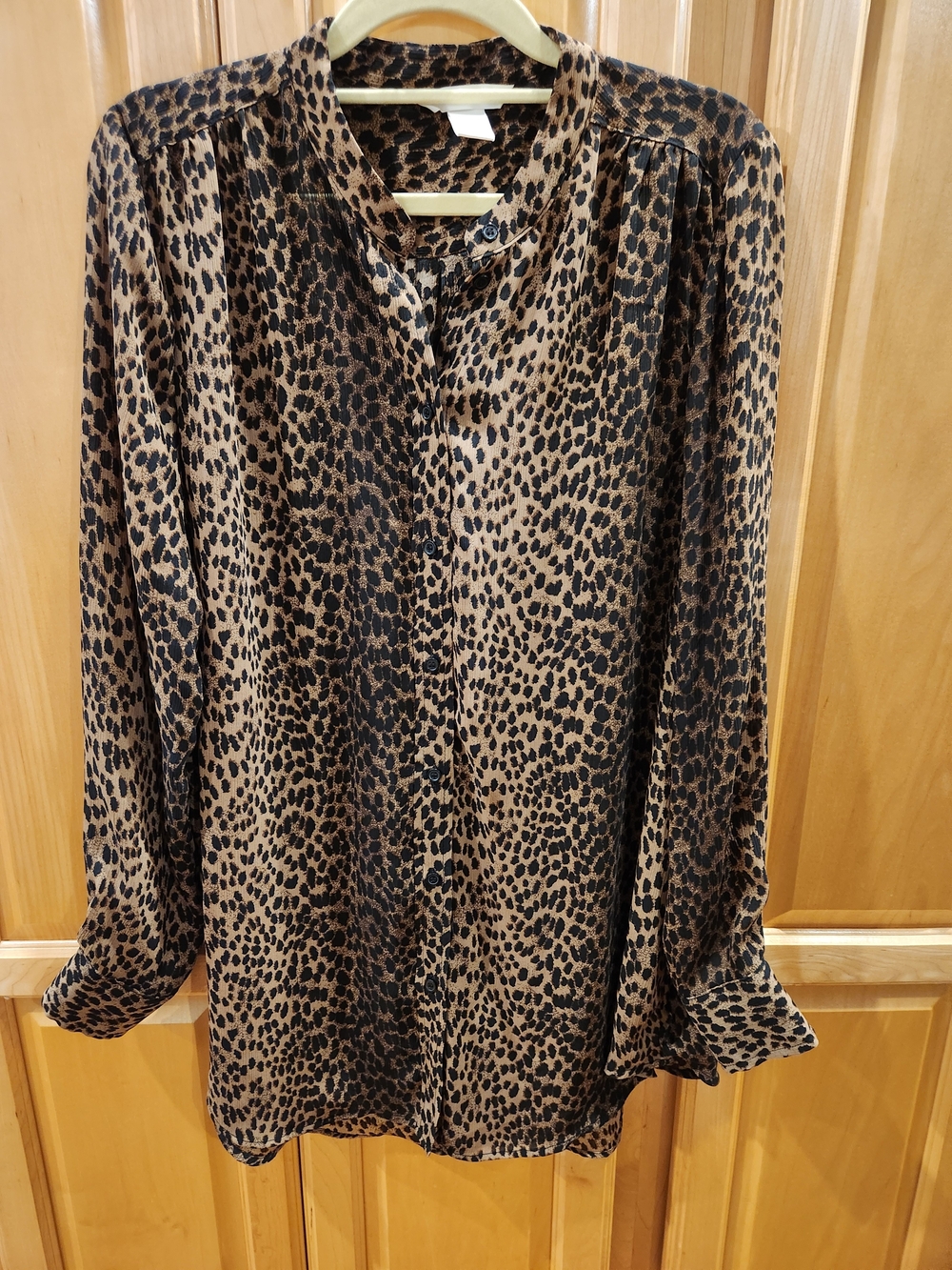 H&M Leopard Print Button-Front Blouse in Tan and Black